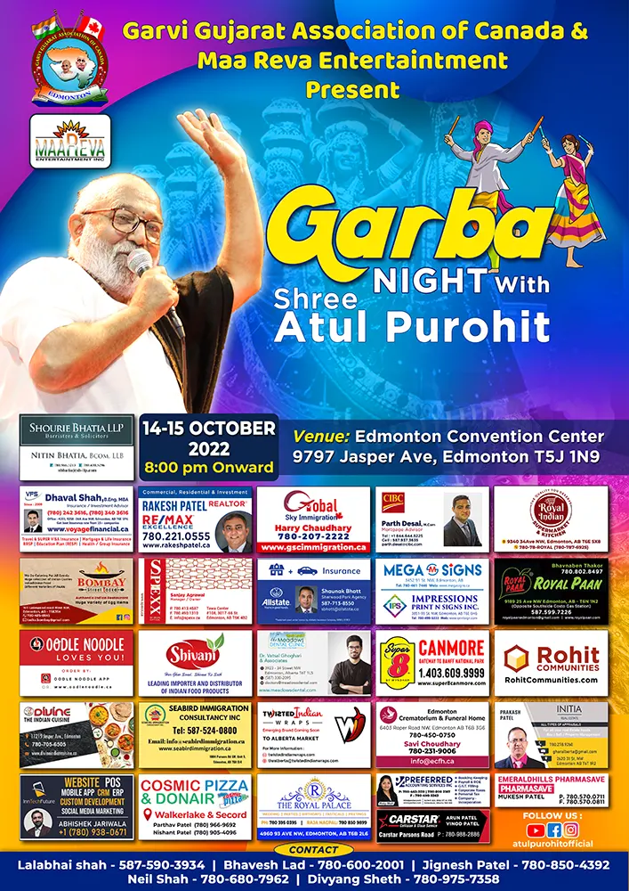 Garba Night With Atul Purohit 2022 Garvi Gujarat Association of Canada